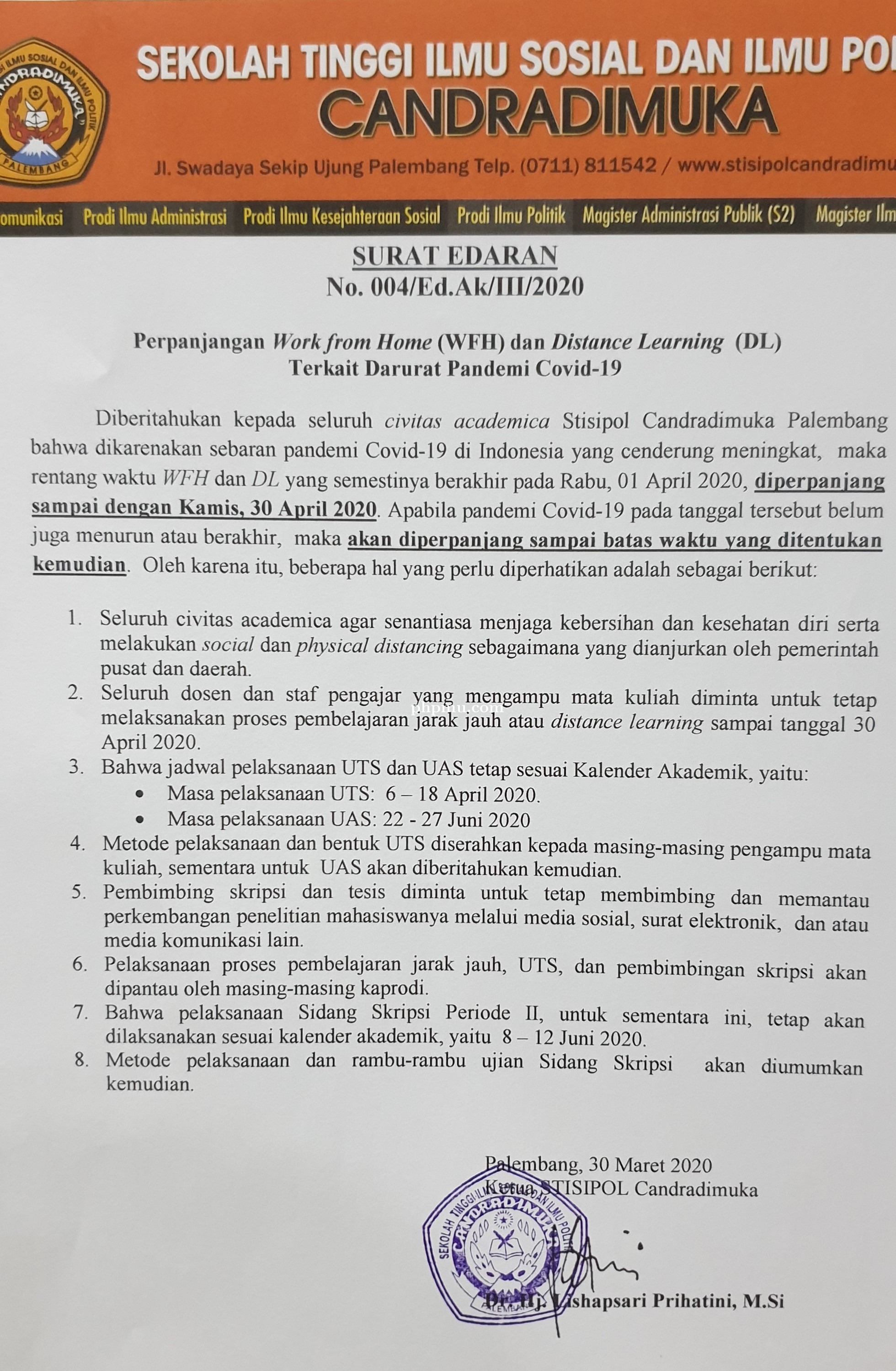 Surat Edaran Perpanjangan Work From Home dan Distance Learning Terkait Darurat Pandemi Covid-19